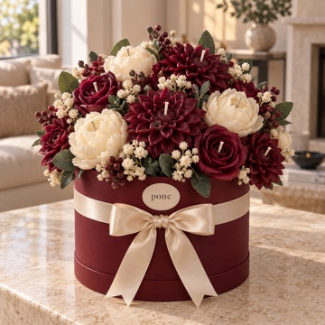 Bordo ve Krem Buketi Ponc · Bordo dahlia & krem şakayık
