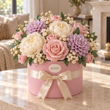 Pastel Bahçe Buketi Ponc · Gül, şakayık & dahlia